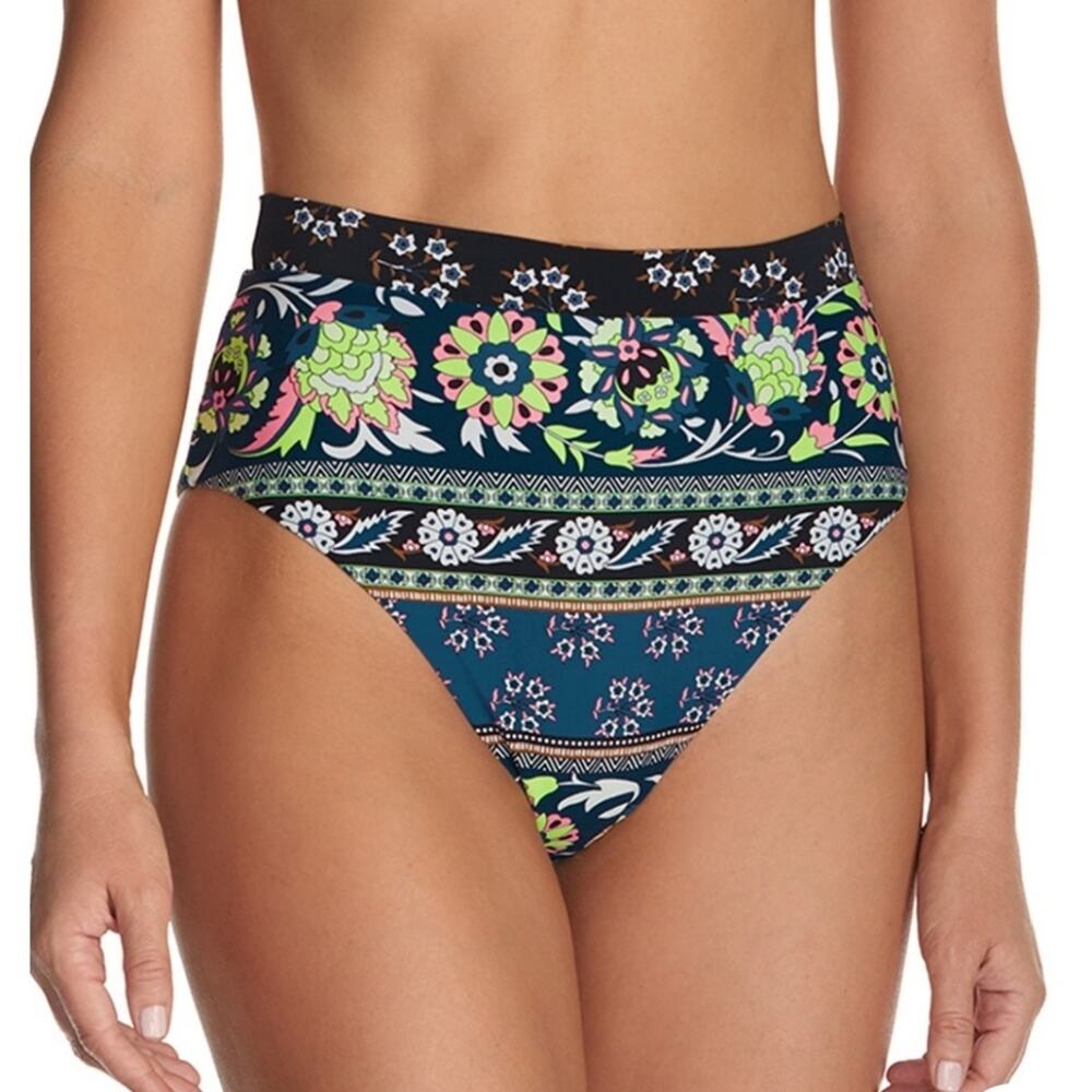 Raisins Tropics High-Waisted Blue & Green Multicolor Bikini Bottom size Large